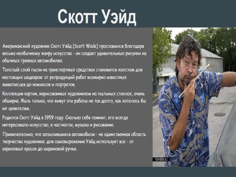 Скотт Уэйд Американский художник Скотт Уэйд (Scott Wade) прославился благодаря весьма необычному жанру искусства